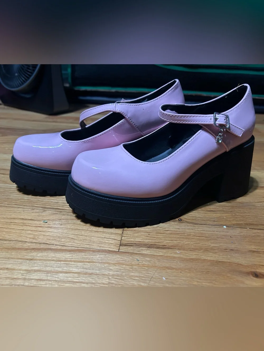 Patent Platform Mary Jane Pumps in Light Pink